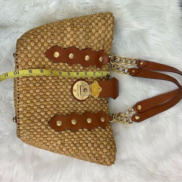 Michael Kors Vintage Women’s Santorini Straw Raffia Leather Tote Shoulder Bag - Picture 13 of 16